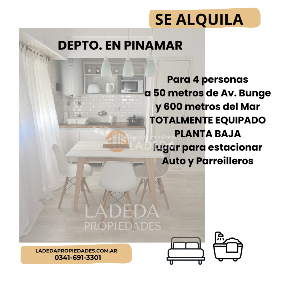 DEPARTAMENTO P.B. EN PINAMAR PARA 4 PERSONAS